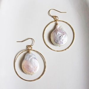 Gold Fill Freshwater Pearl Hammered Ring Earrings